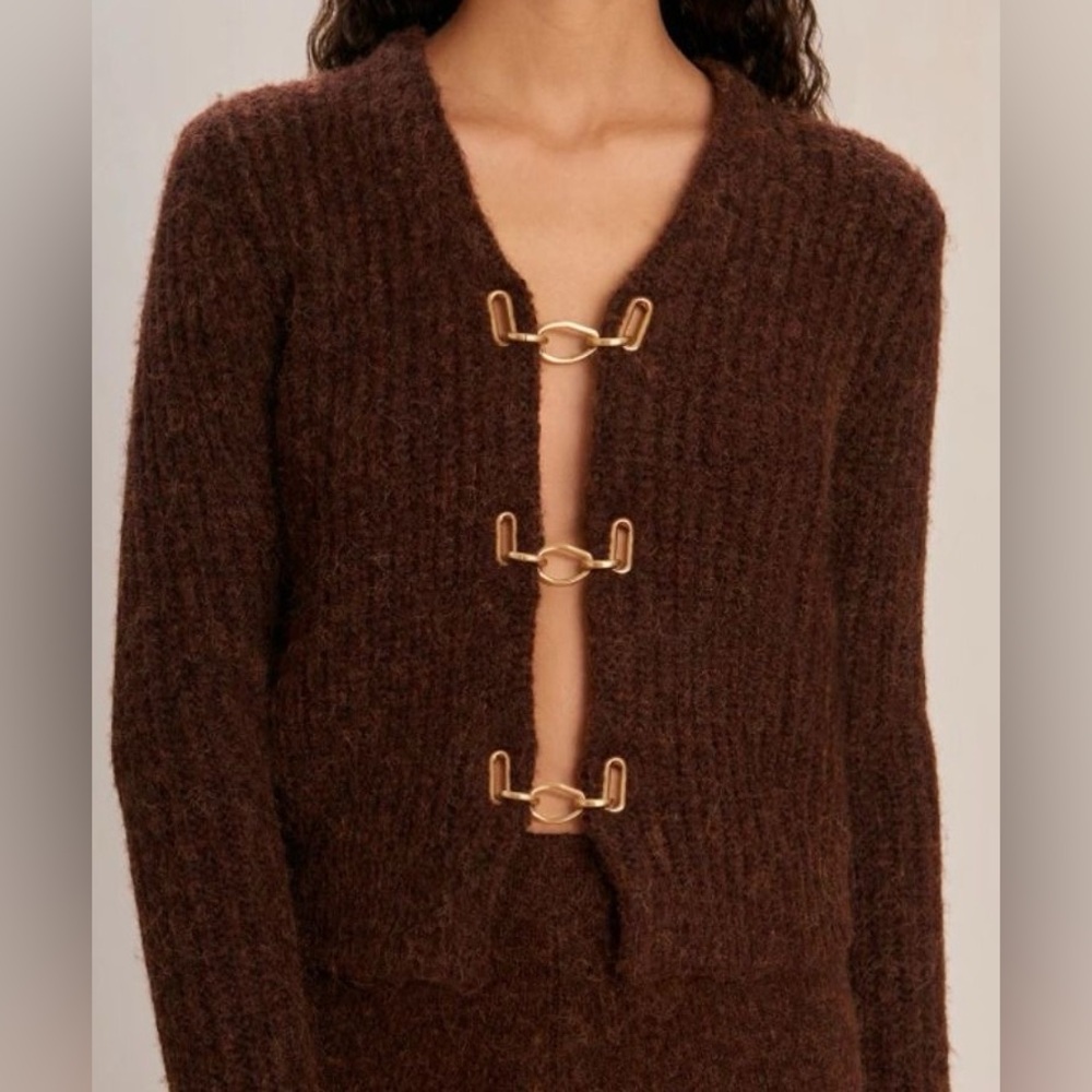 Cult Gaia Tops | Cult Giai Adel Knot Cardigan Brown Cardigan Sweater V-Neck